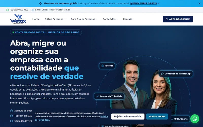 Site da Wetax Contabilidade, criado pela DPG Marketing Contábil